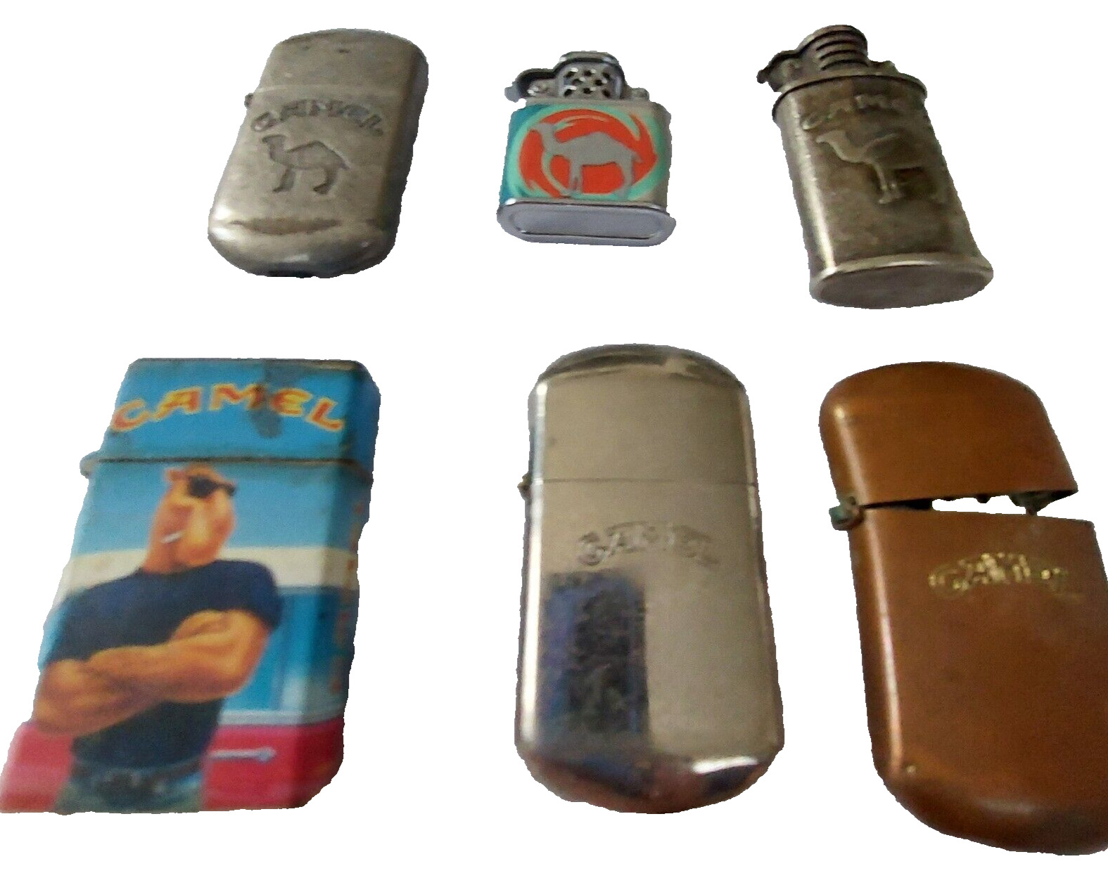 VTG Vintage 90s Lot of 6 Zippo Camel Lighters Pewter Brass Stainless Flip top