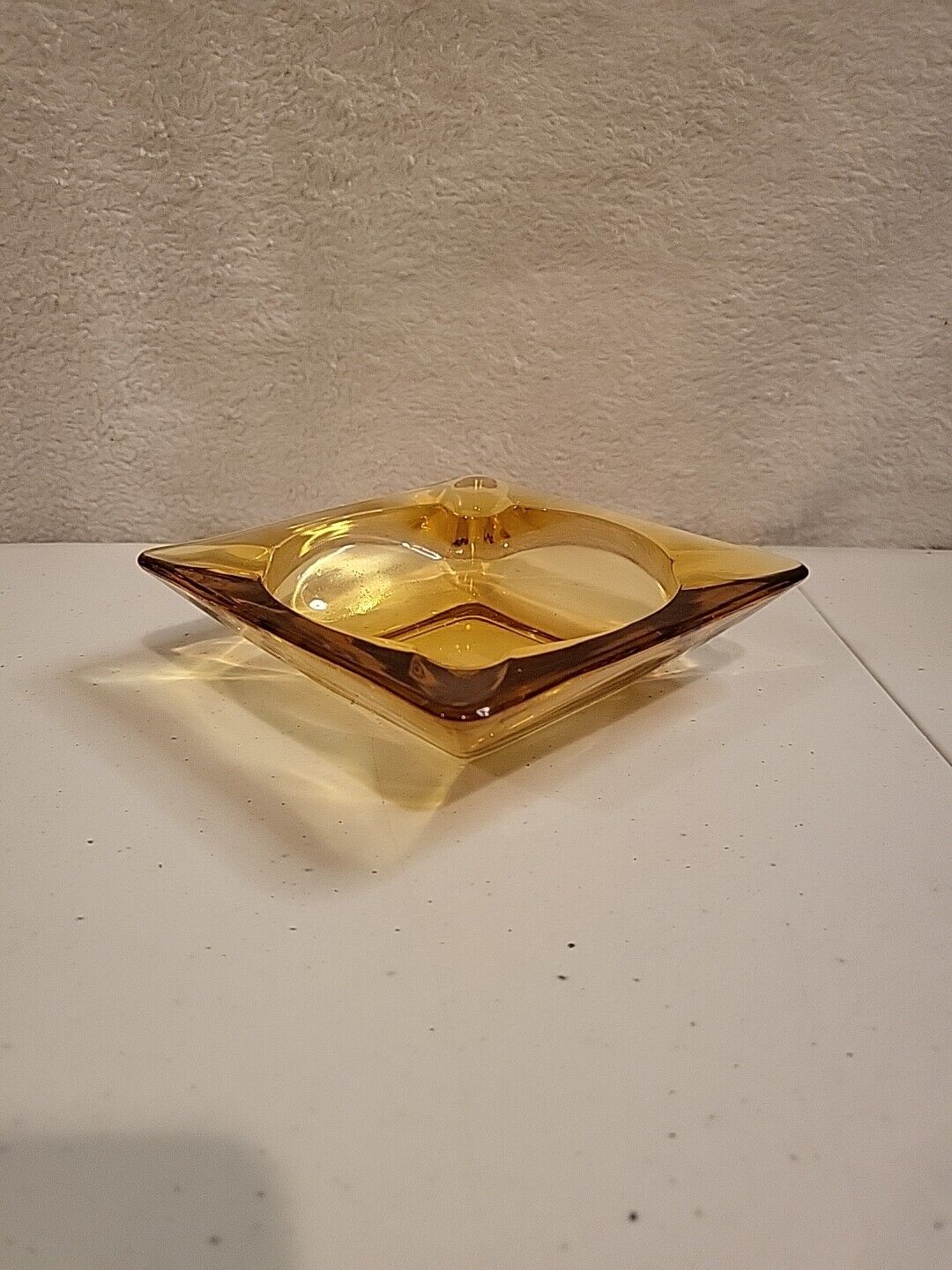 Vintage 1970’s Square Golden Amber Glass Ashtray~ 