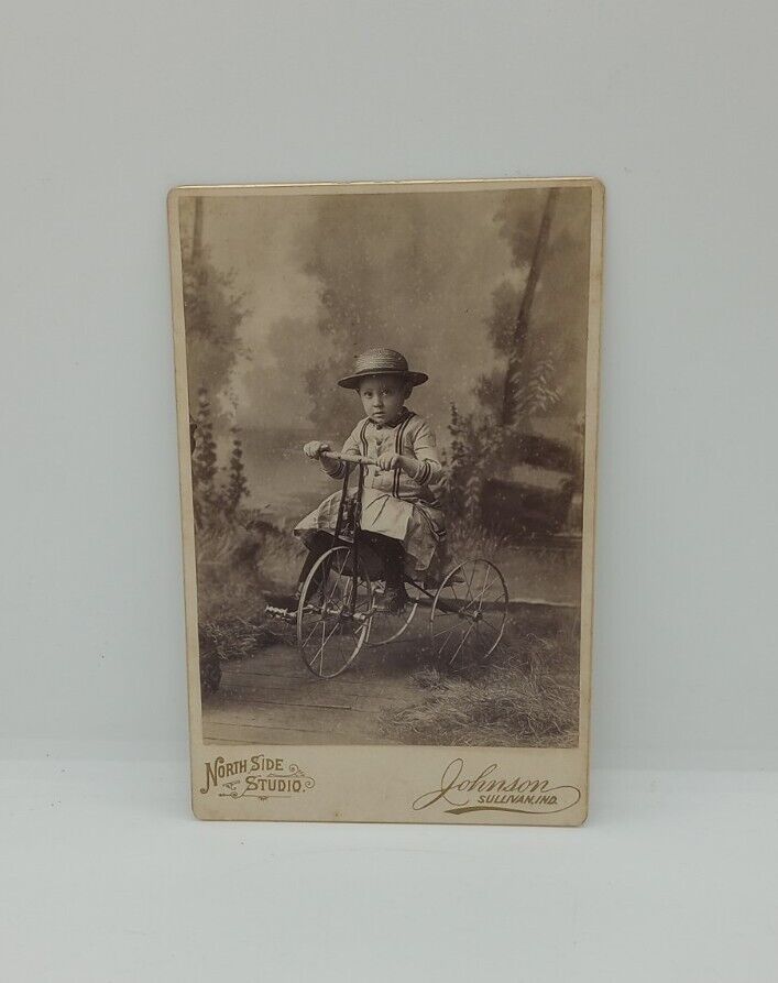 1890s Boy On Tricycle. North Side Studio. Johnson Sullivan,Ind. 5x7 Cab Photo