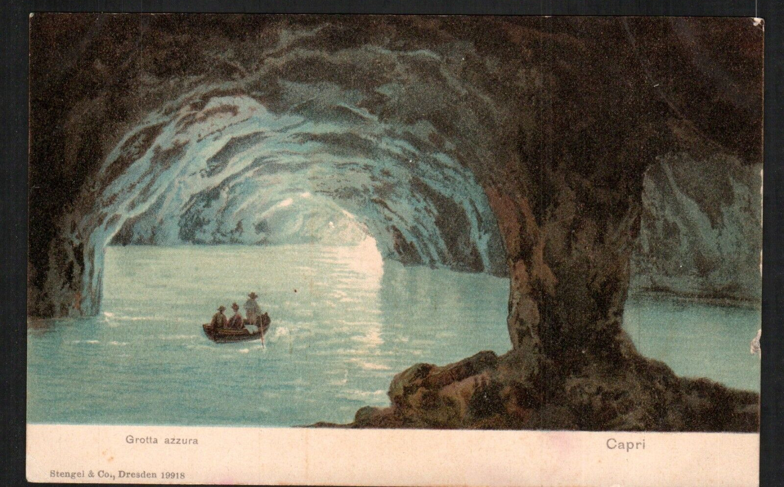 Postcard Blue Grotta Capri Cave Boat Underground Paddle Rowboats Oars Ocean Sea