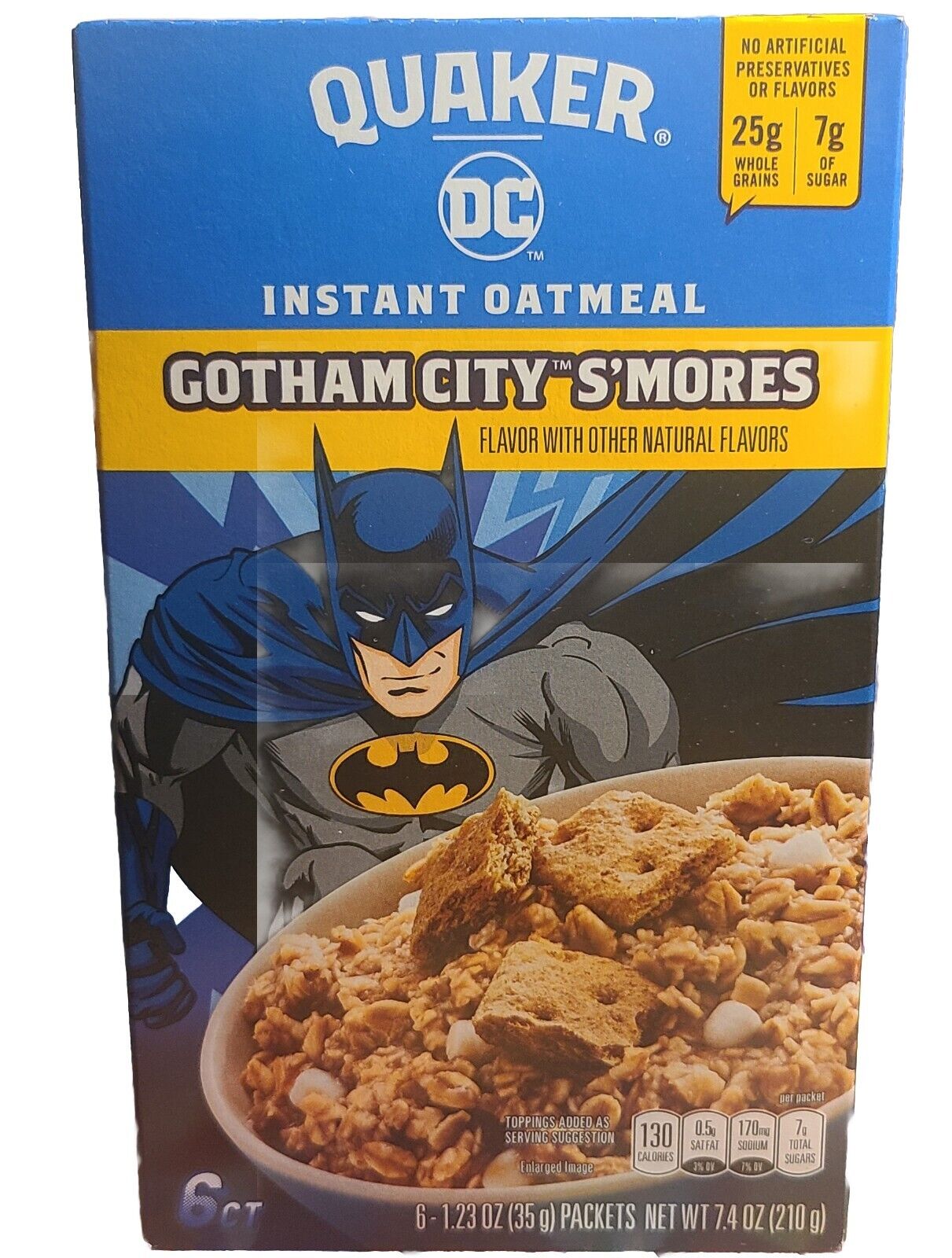 QUAKER GOTHAM CITY S\'MORES Instant Oatmeal, 6 Packets, Full Unopened Box