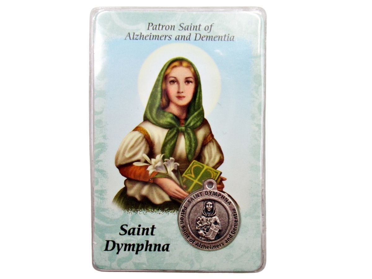 Saint Dymphna Patron of Alzheimer's an Dementia Pendant Medal Prayer Card 3.5 In