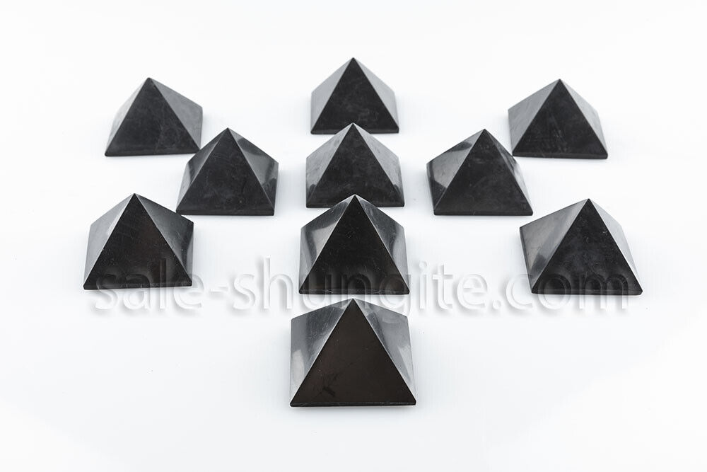 Polished shungite pyramid 50x50mm 1,97 inches Set 10pcs EMF protection wholesale