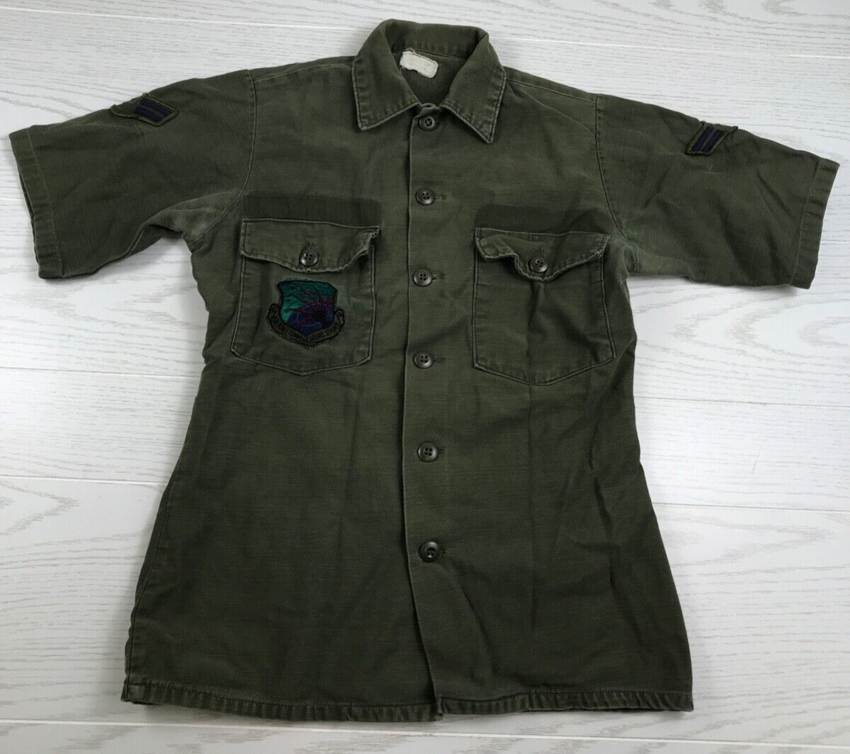 Vintage Air Force Military Shirt Mens 14.5 x 33 Green OG 107 Sateen 70s Vietnam