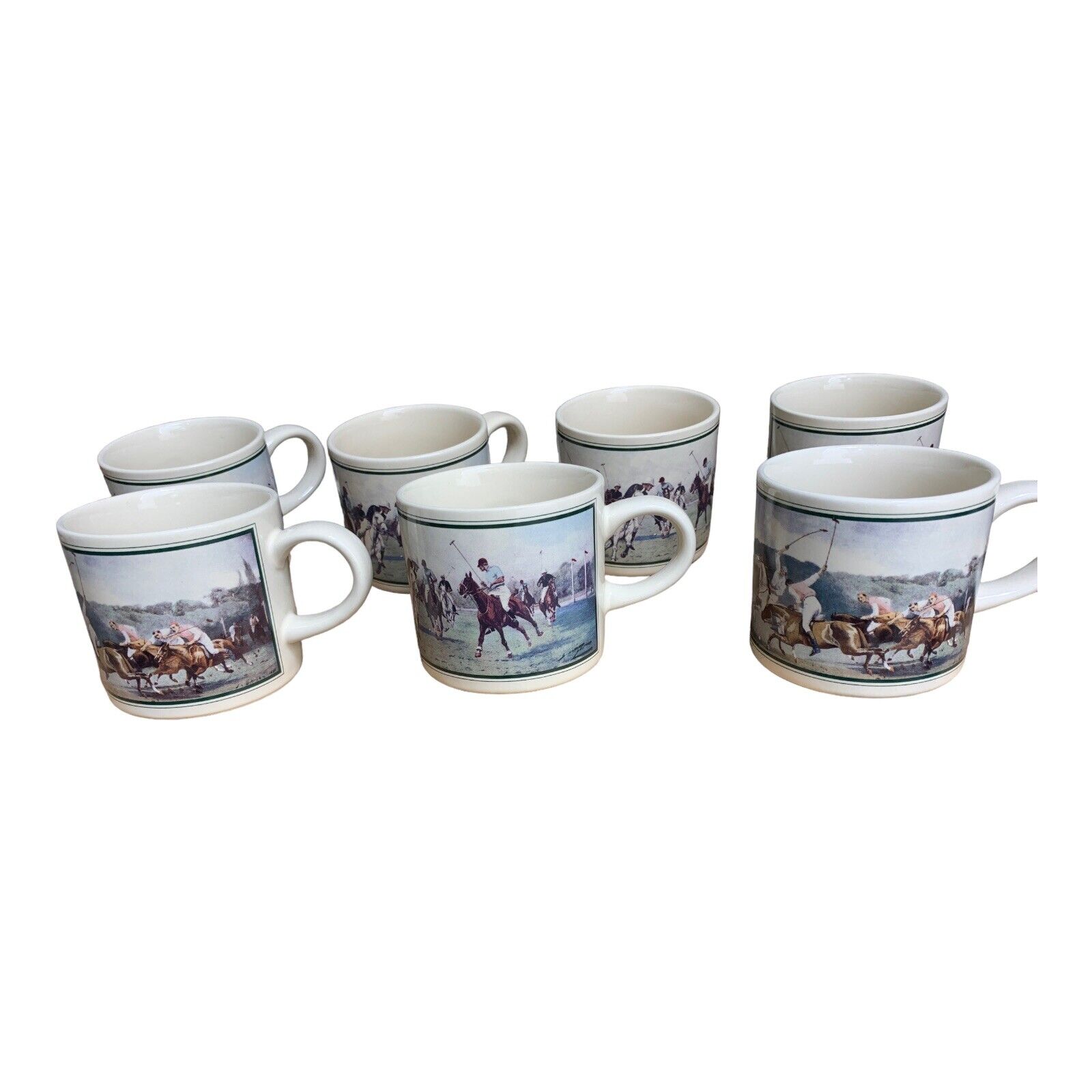 7 Vintage Ralph Lauren Limited Edition 1978 Polo Thoroughbred Scene Mugs 10 oz