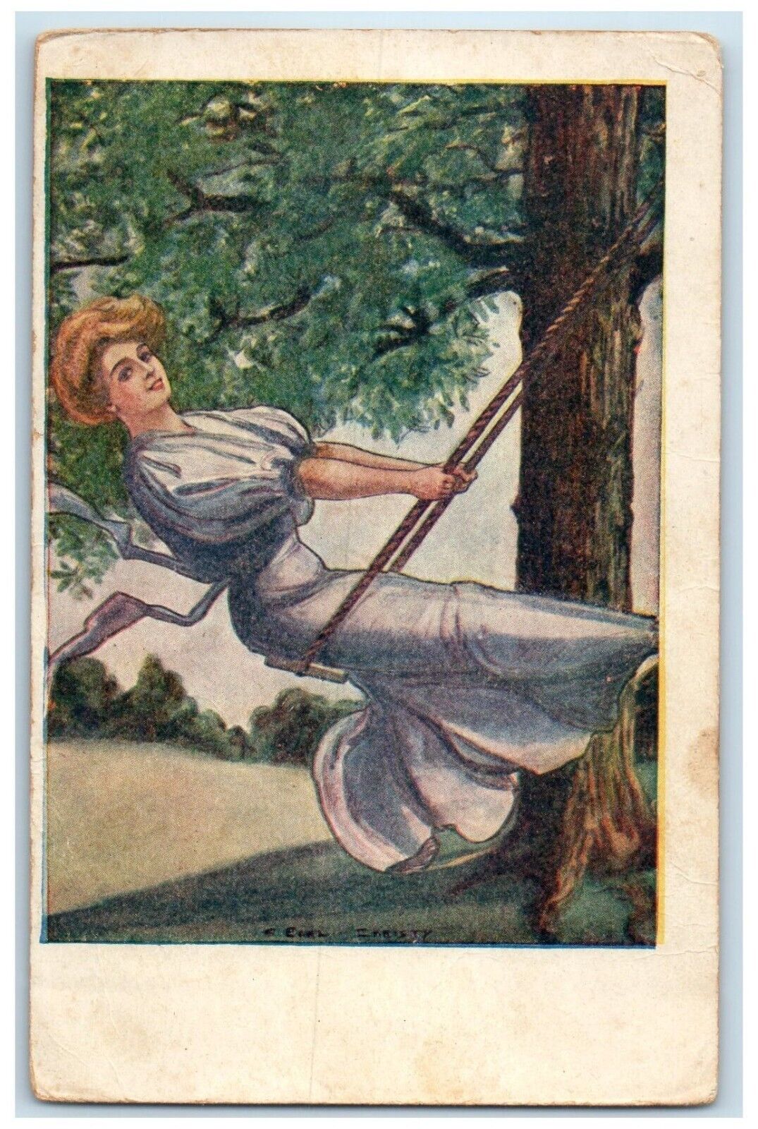 c1910's Pretty Woman Swing Ormsby Minnesota Hand Cancel RFD Antique Postcard