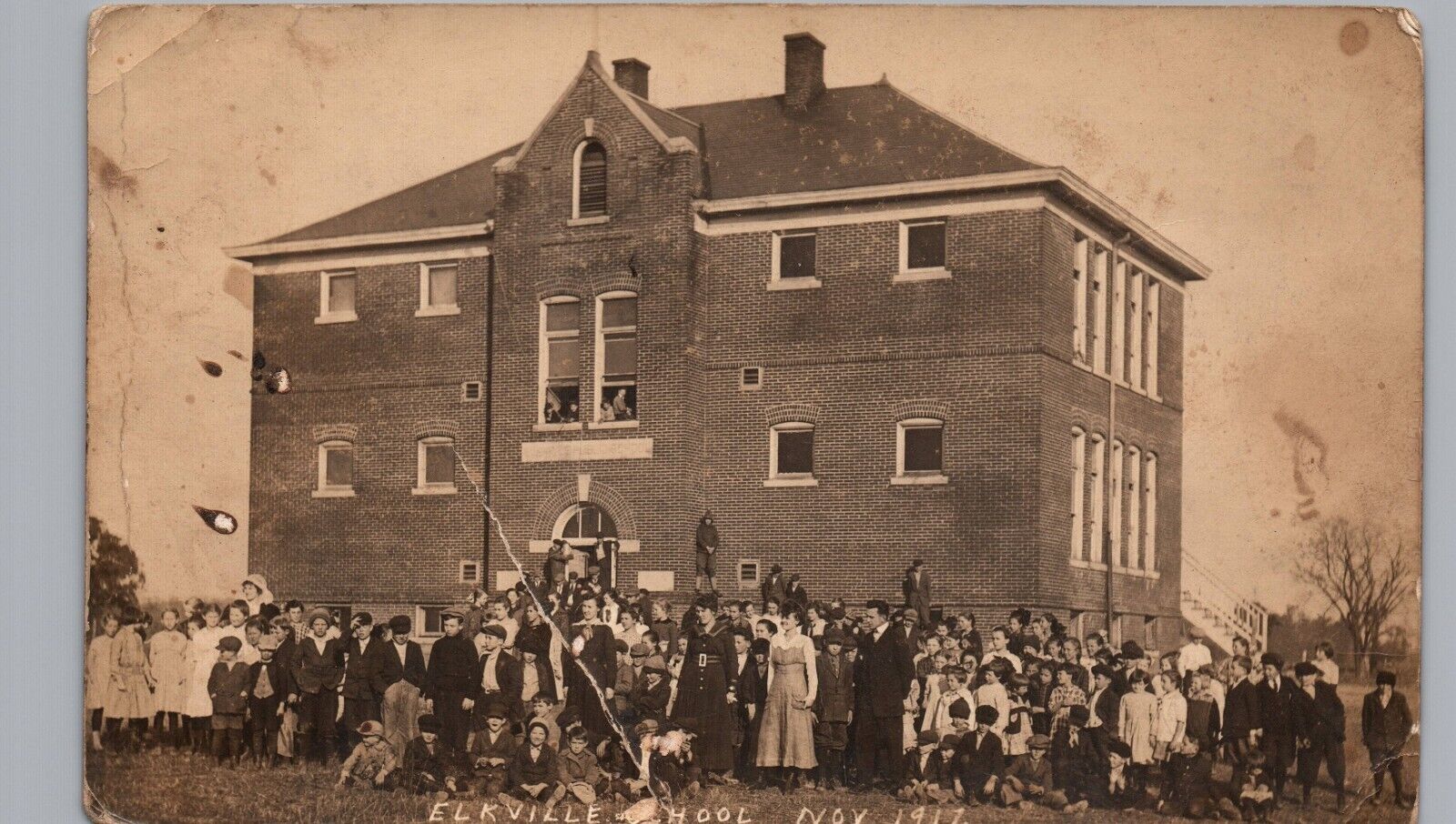 ELKVILLE ILLINOIS PUBLIC SCHOOL 1917 real photo postcard rppc il antique