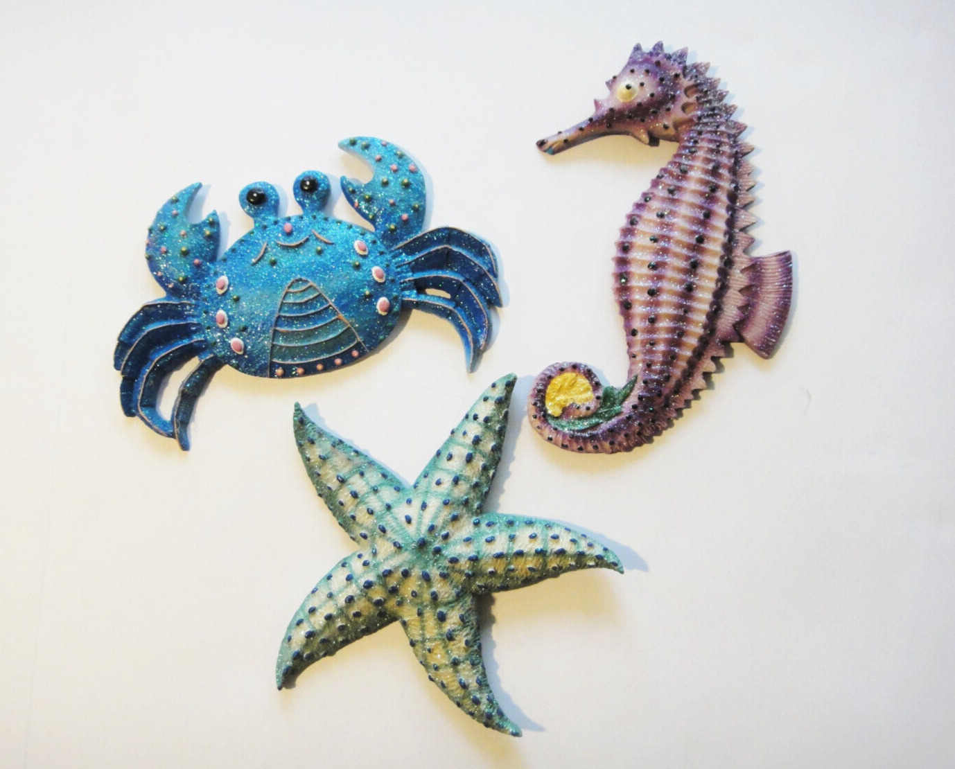 Vintage Chalkware  Figures Big Seahorse Crab Starfish Tiki Bathroom Wall Hanging