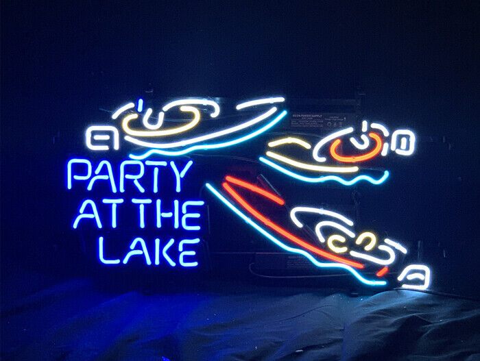 Party At The Lake Neon Sign Custom For Party Gift Bar Room Glass Artwork 24x20