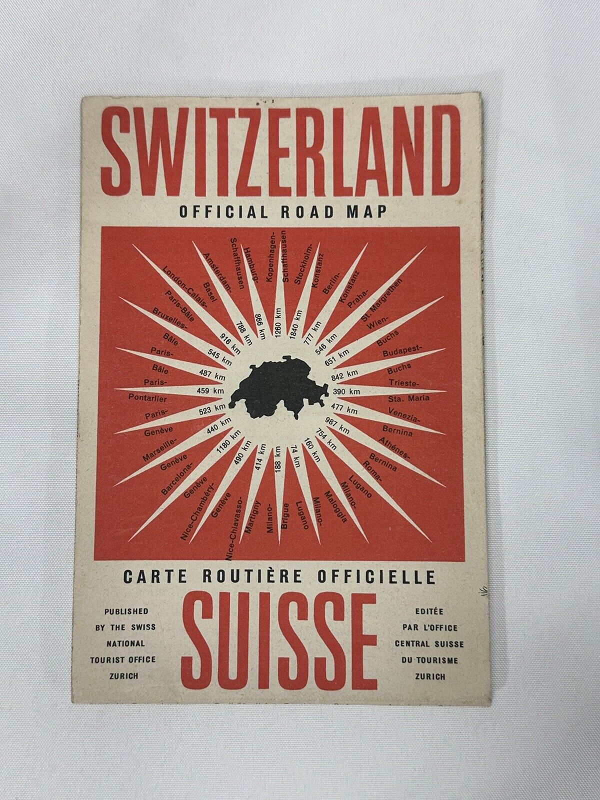 Vintage Official Road Map Of Switzerland Swiss National Tourist Office Zurich