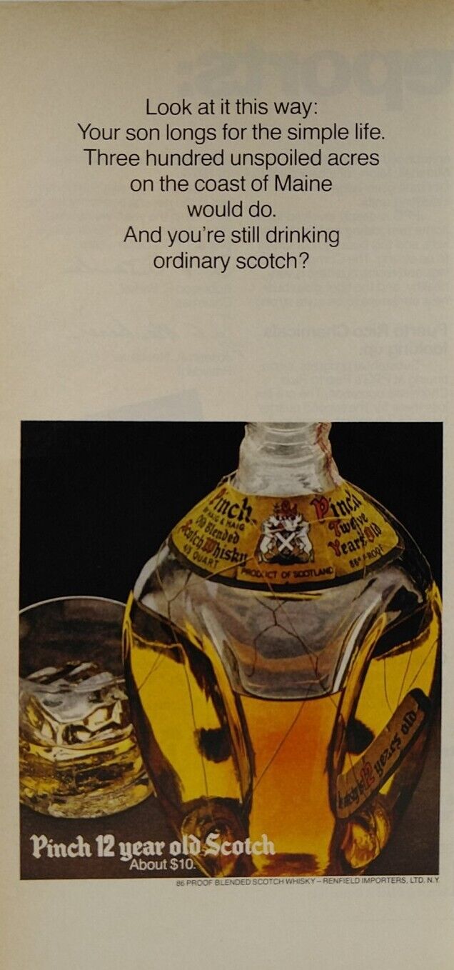 1974 Print Ad Pinch Blended 12 Year Old Scotch Whisky Scotland Liquor Bar Vtg