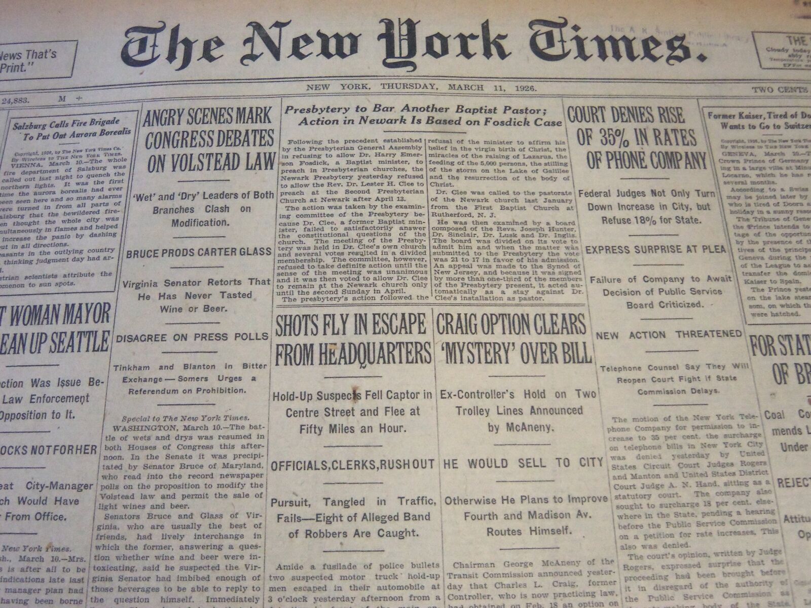 1926 MARCH 11 NEW YORK TIMES - SHOTS FLY IN ESCAPE FROM HEADQUARTERS - NT 6534