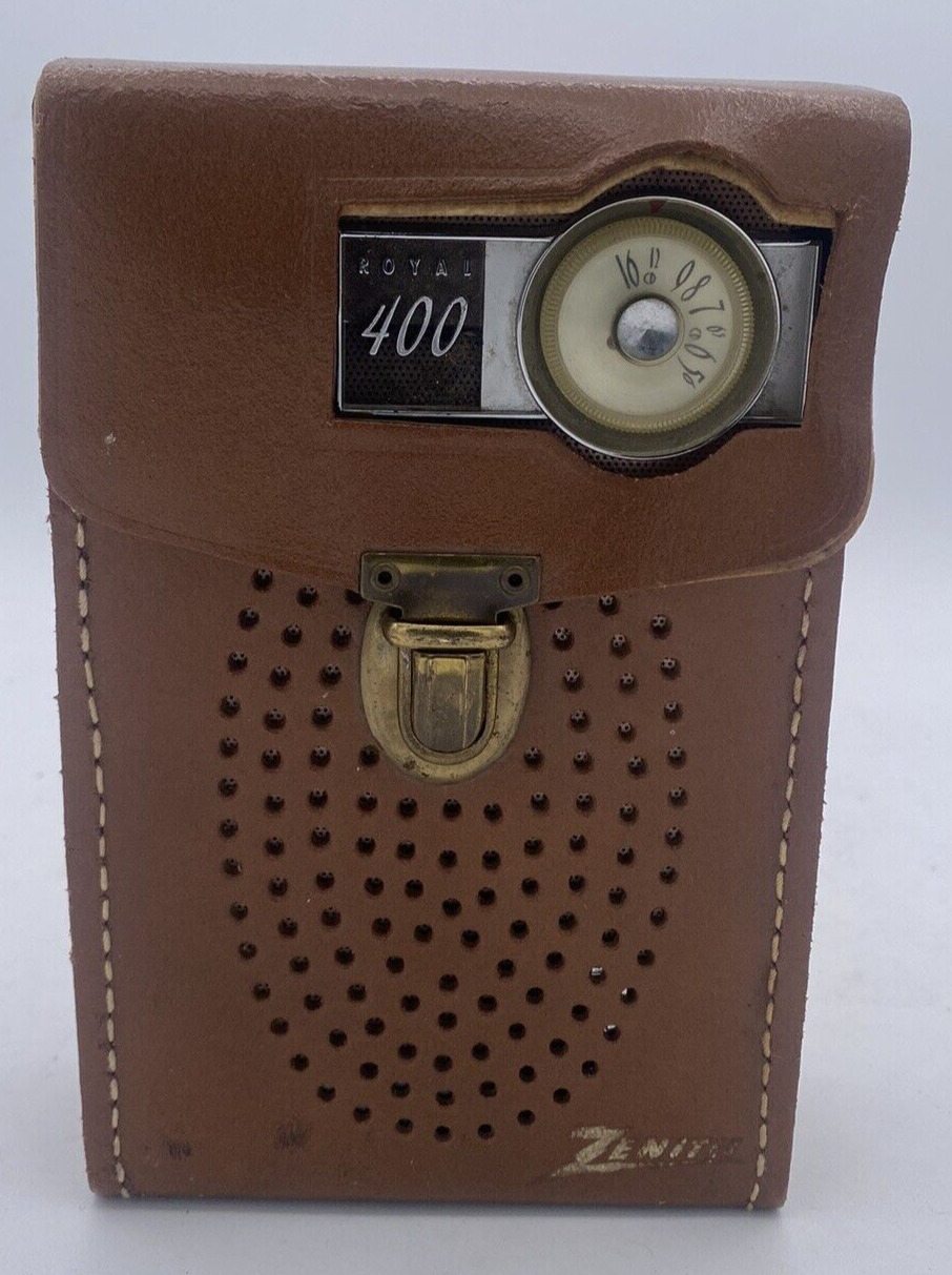 Zenith Royal 400 Vintage Transistor Radio Tested with leather case.  Works.