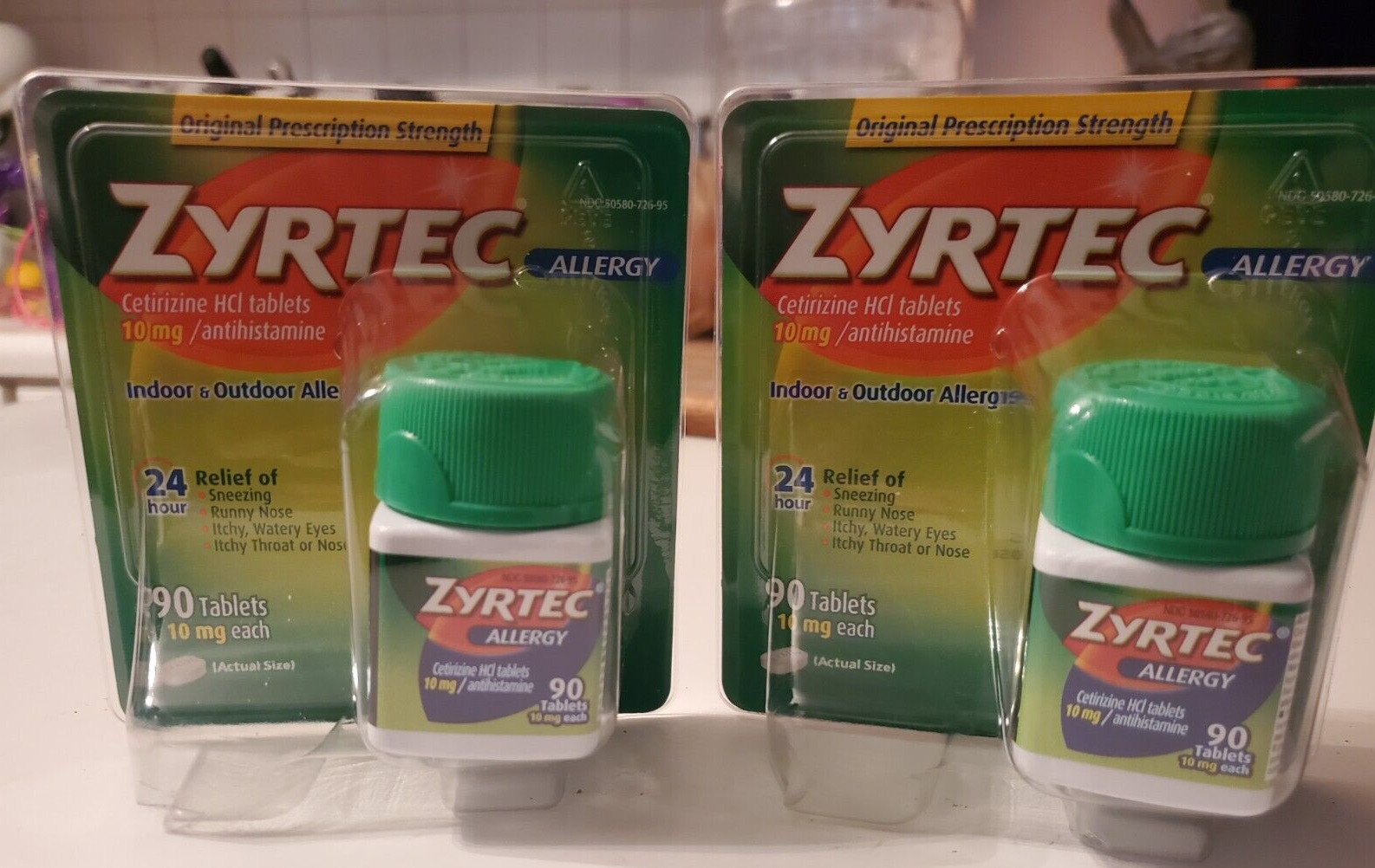 ~2 Pack~Zyrtec ~ 24 Hour Allergy Relief  90 Tablets x 2 Packs~180 Tablets Total