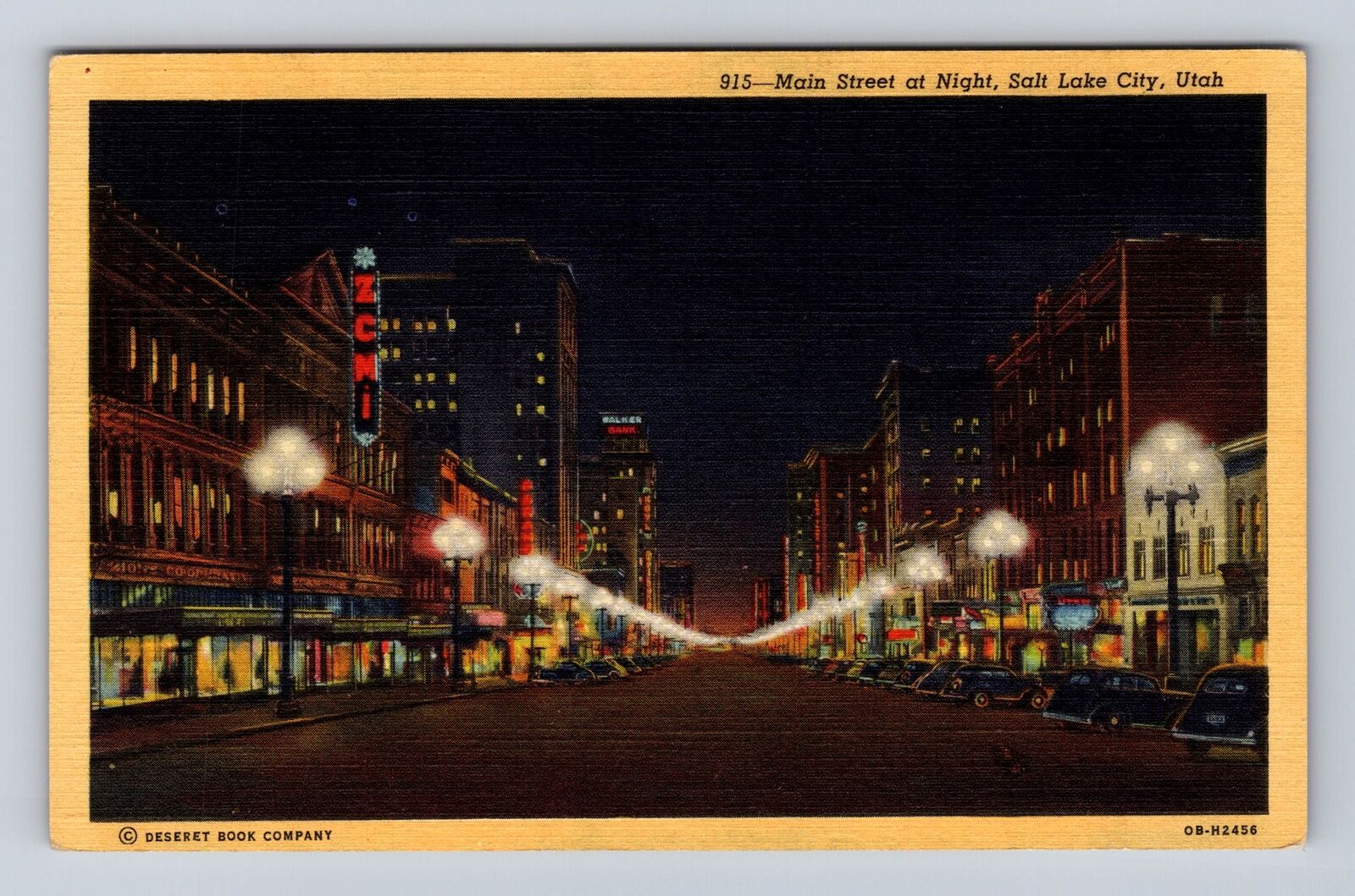 Salt Lake City UT-Utah, Main Street at Night, Antique Vintage Souvenir Postcard