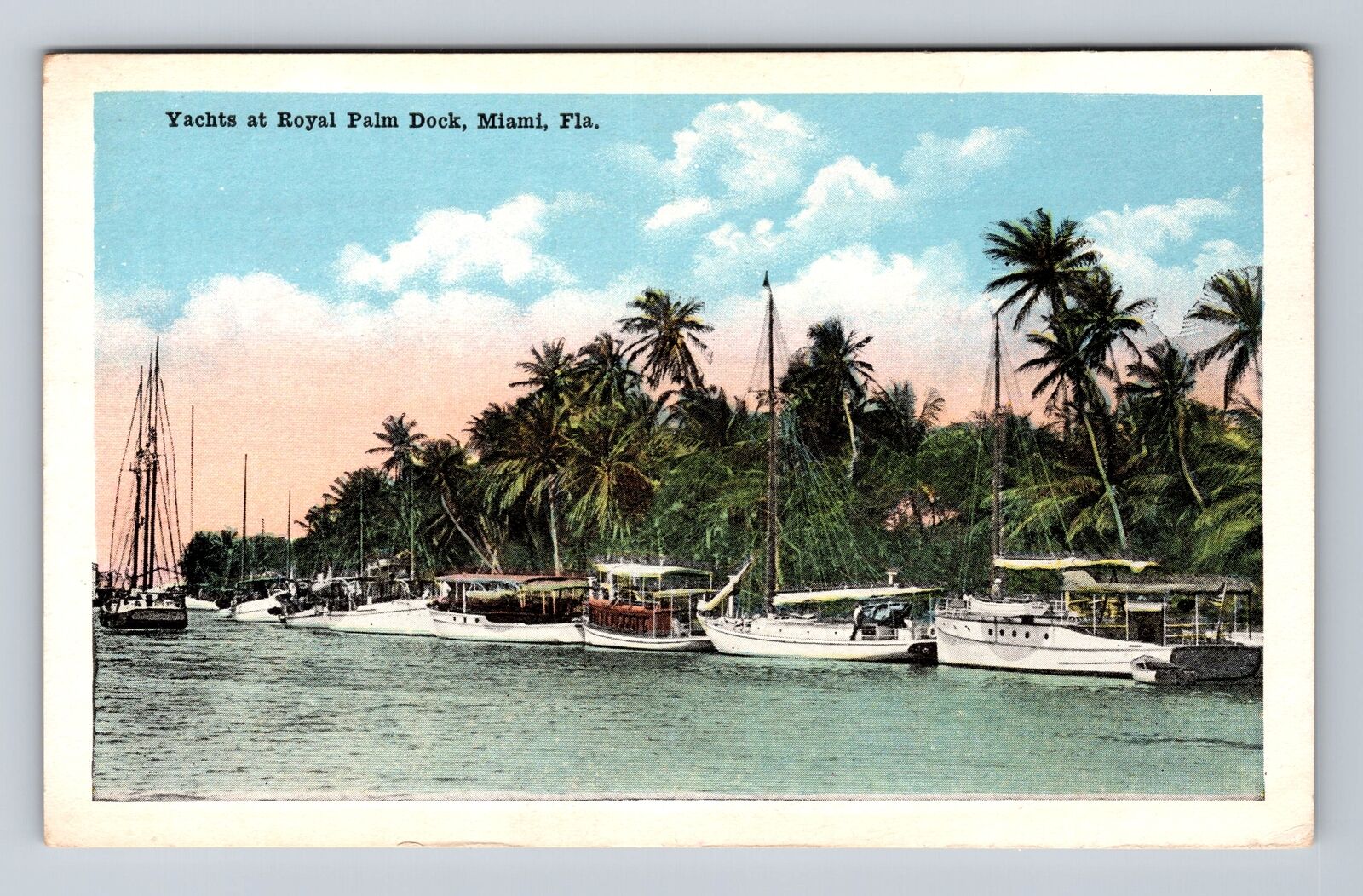 Miami FL-Florida, Scenic View Yachts at Royal Palm Dock Vintage Postcard