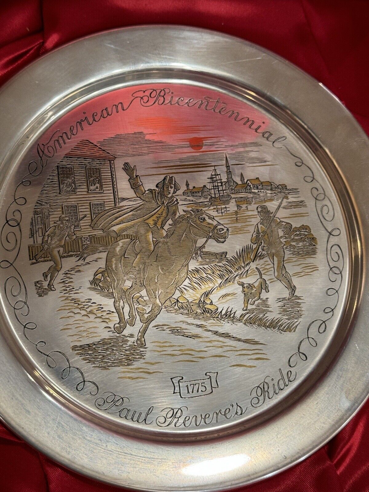 Antique vintage The Danbury Mint Sterling Silver plate Paul Revere's Ride-1775