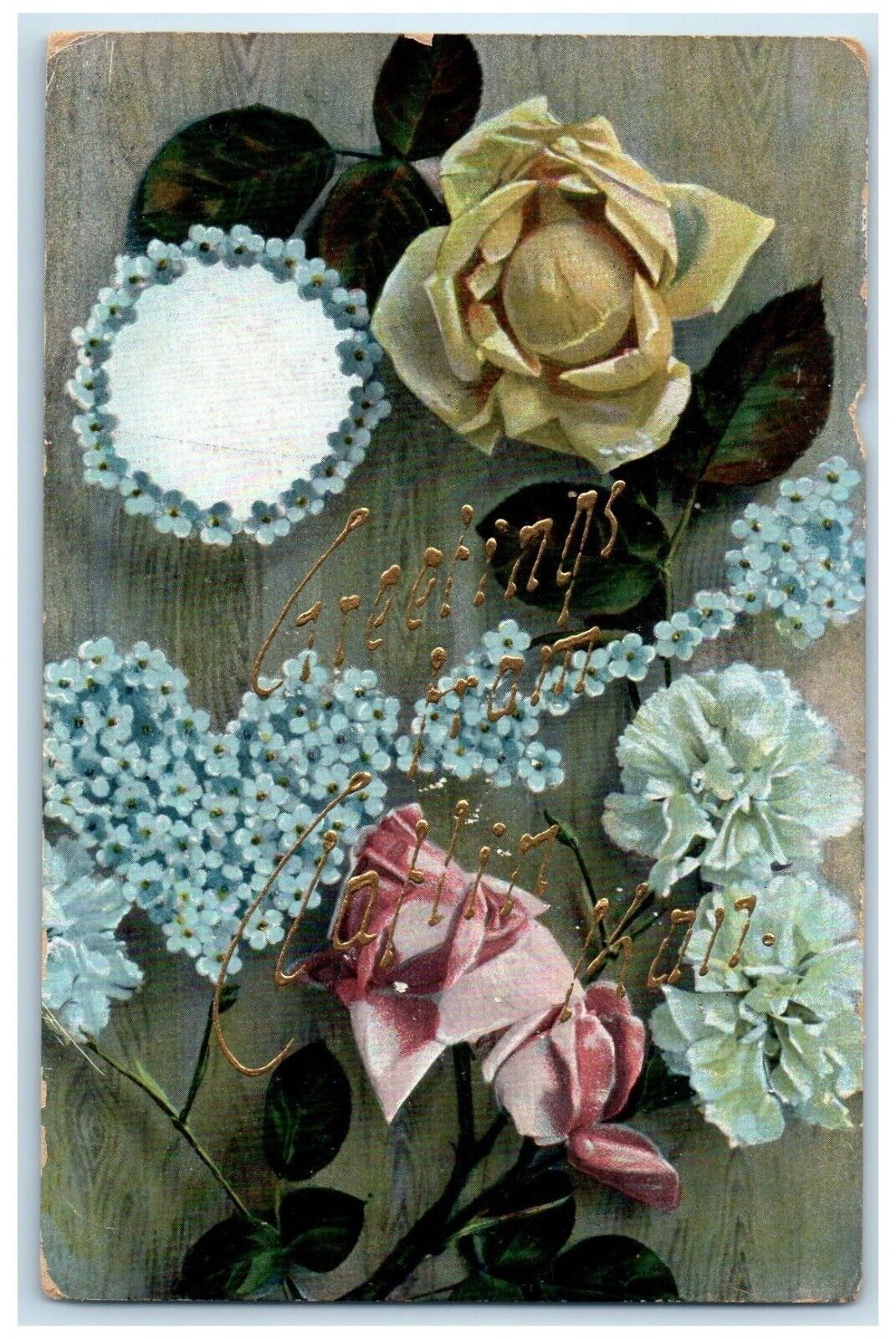 c1905 Greetings From Claflin Kansas KS, Flowers Posted Antique Postcard