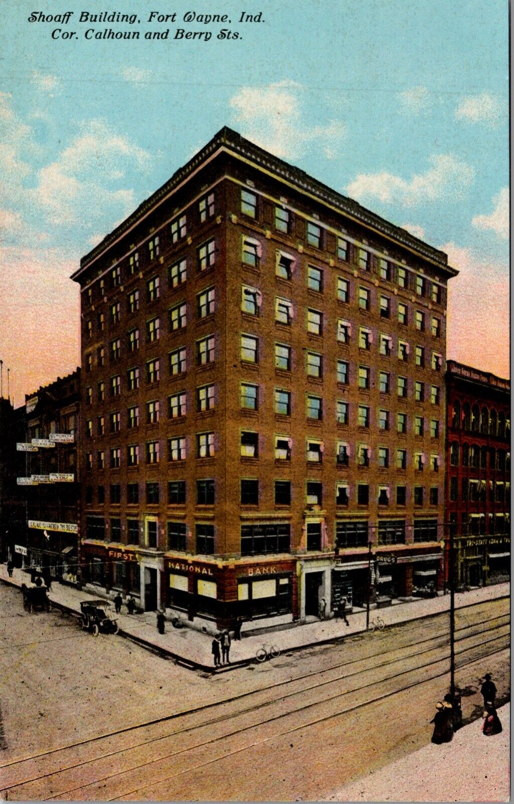 Postcard Sheaf Building Cor Calhoun and Berry Streets in Fort Wayne, Indiana