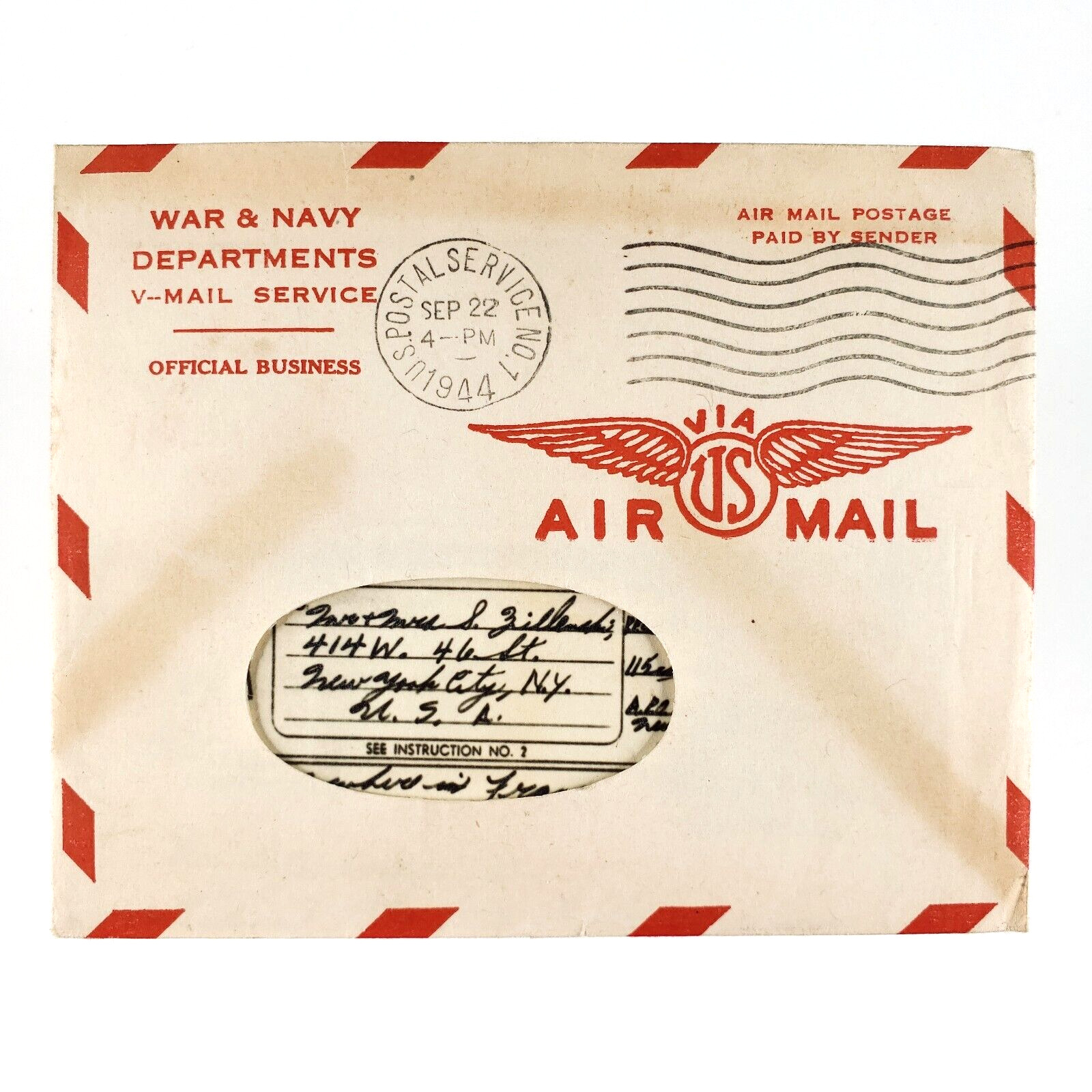 Unopened US Military Air Mail Letter 1940s War & Navy Department Envelope C3394