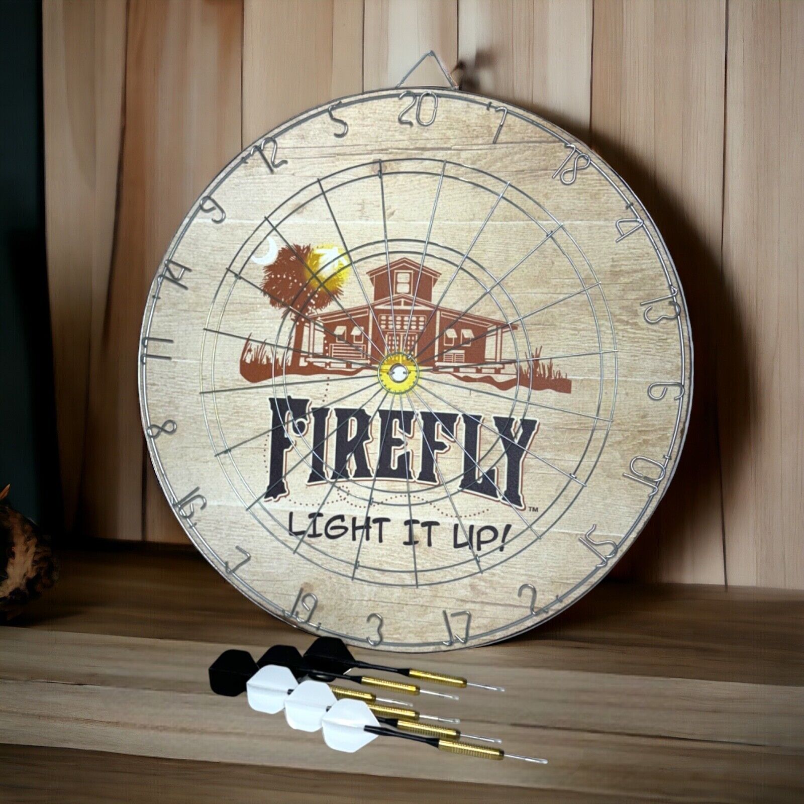 Firefly Moonshine Professional 18'' Dart Board NEW in Box with 6 Steel tip Darts