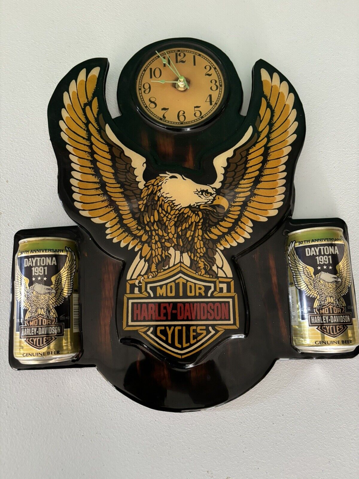 Vintage 1991 Harley Davidson Lacquer Wall Clock With Beer Cans