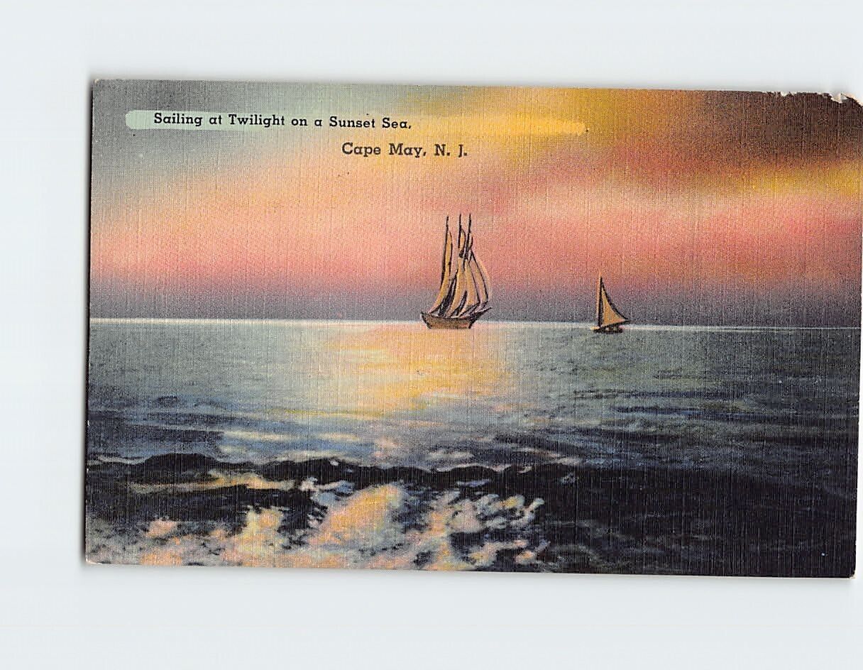 Postcard Sailing at Twilight on a Sunset Sea Cape May Maine USA