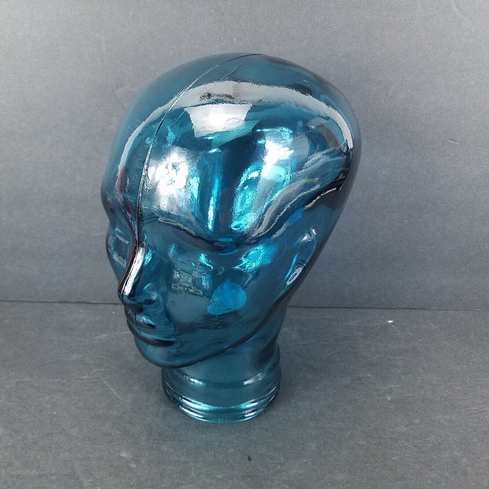 Glass Mannequin Head Face Display, Blue- Life Size Hand Made Spain