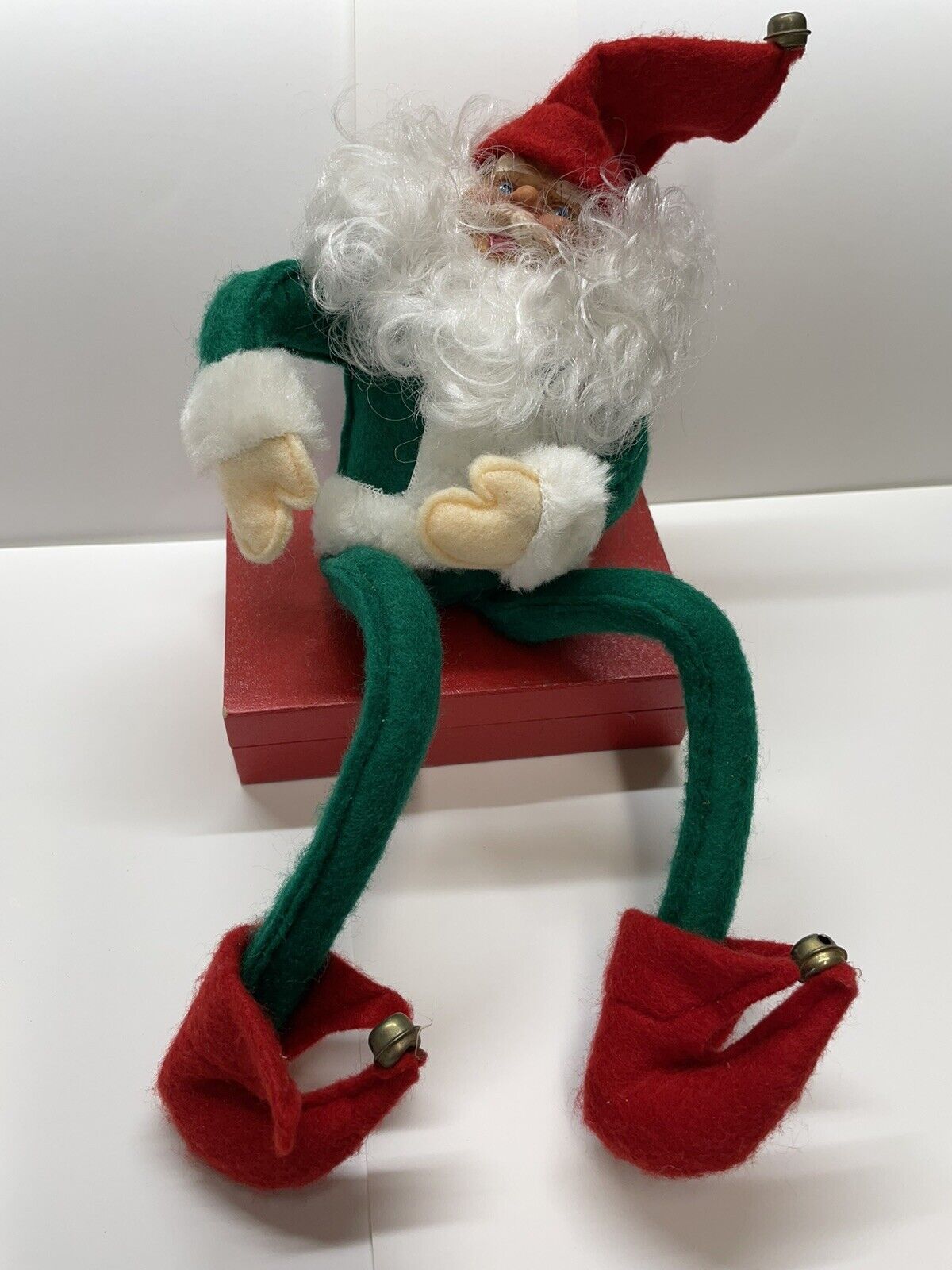 Christmas Knee Hugger Santa Claus Elf Figure Decoration Vtg. Face Yellowing #2