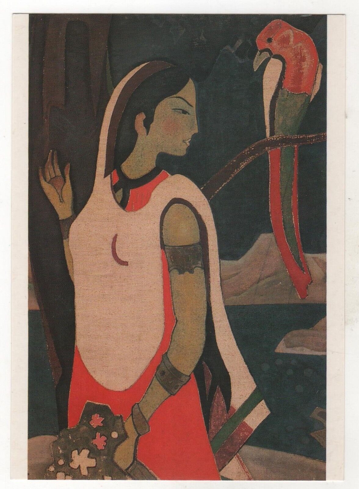 1954 “The Language of Birds” Girl & Parrot ART N. Roerich Russian old Postcard