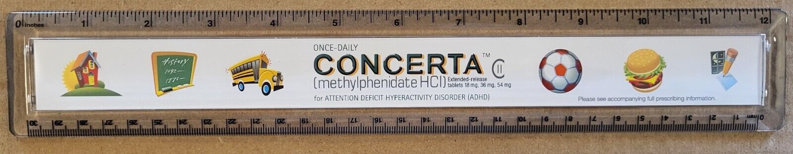 Concerta (ADHD) Pharmaceutical 12 Inch Plastic Ruler - New
