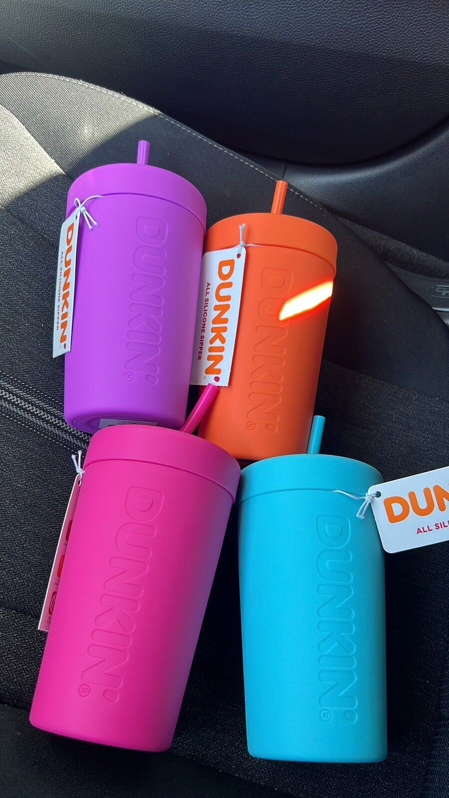 Dunkin 2024 22oz All Silicone Sipper Set Of 4 Blue Orange Pink Purple NWT