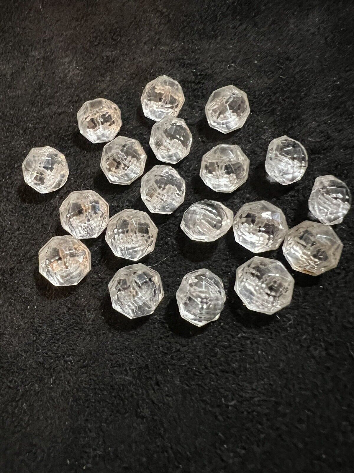 19 Antique Vintage Crystal Clear Faceted Glass Buttons 11/32”
