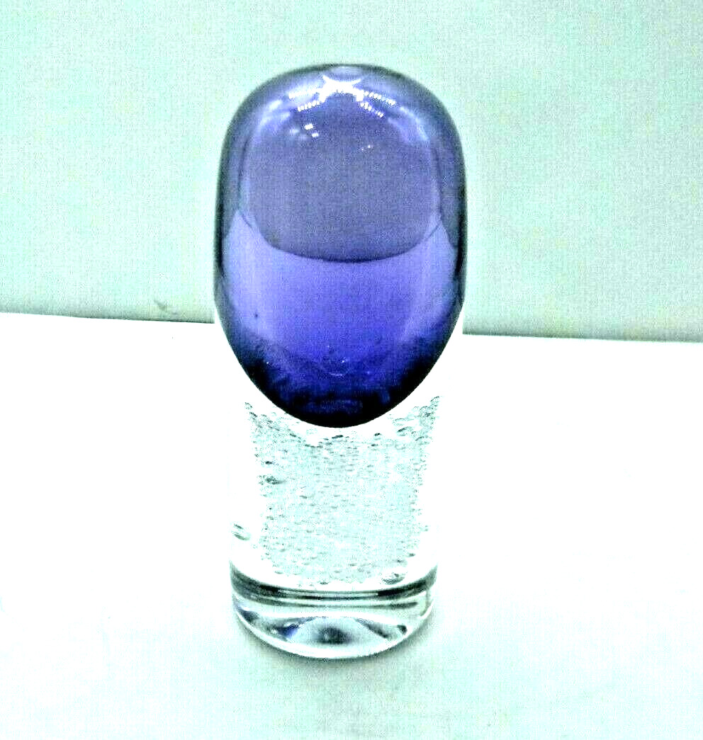 Buzz Blodgett  Art Glass Oil Lamp Sea Foam Bubbles Purple Signed MCM Style 1993