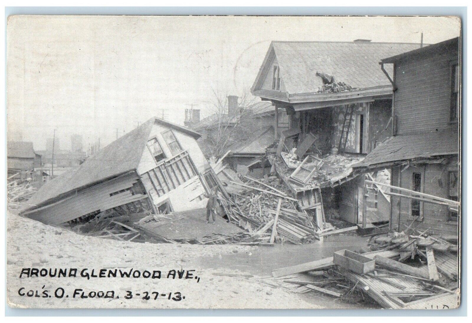 1913 Around Glenwood Avenue Disaster Destroyed Wreck House Ohio Vintage Postcard
