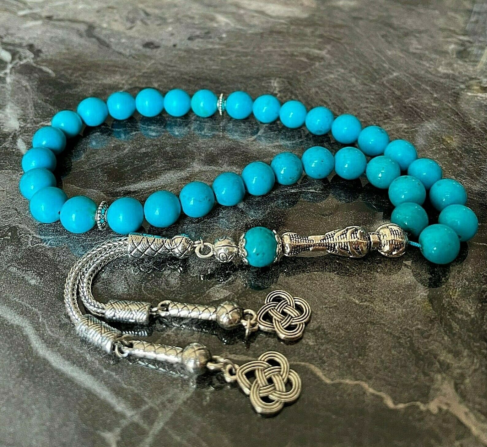 REAL Turquoise Firuza Islamic Prayer 33 beads Tasbih Misbaha, Tasbeeh 10mm BIG