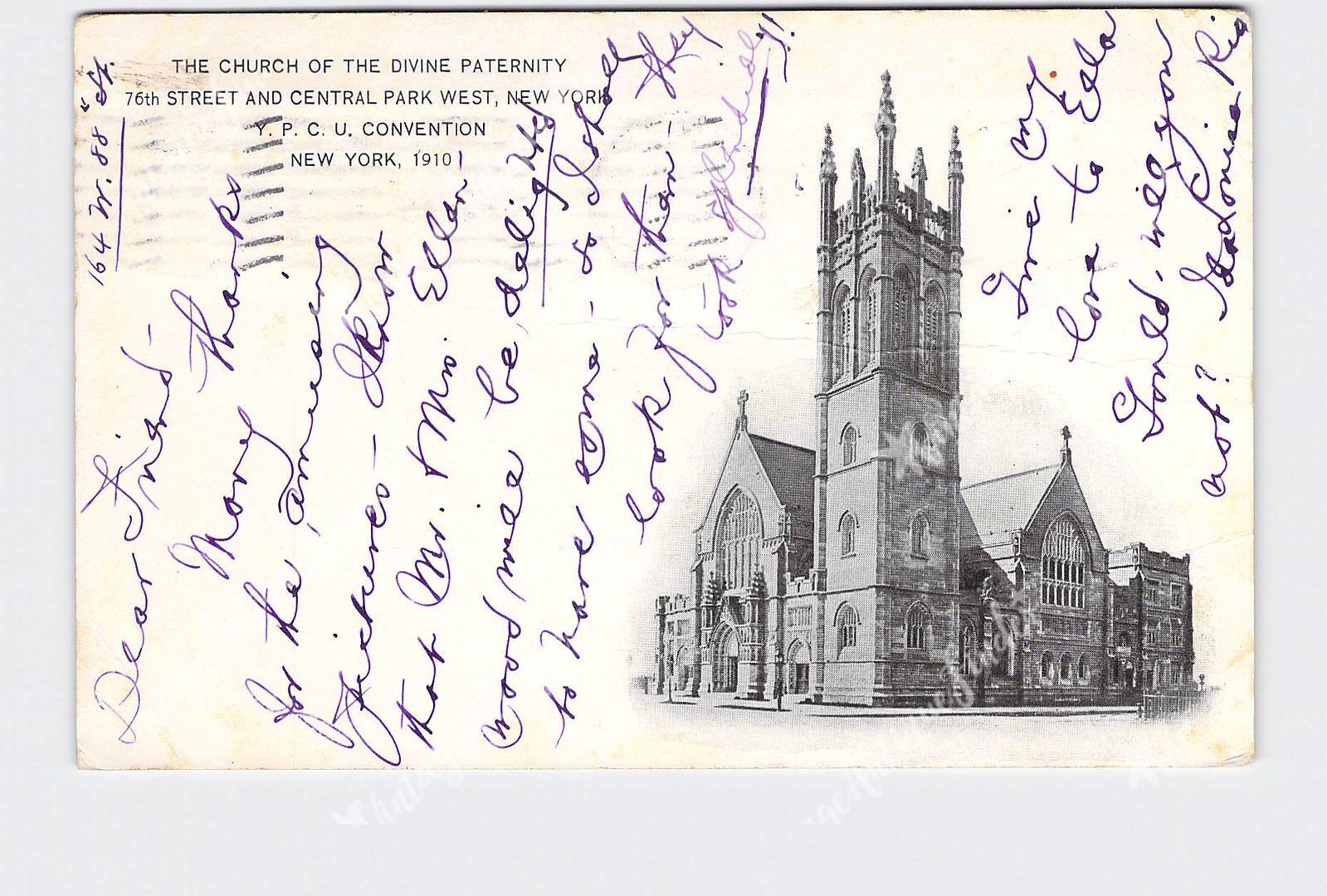 PPC Postcard NY New York City Church Of The Divine Paternity Y.P.C.U. Convention