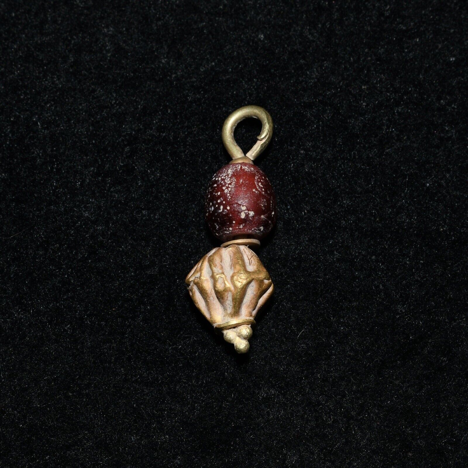 Genuine Ancient Roman Solid Gold Pendant with Garnet Inlay C. 1st-2nd Century AD