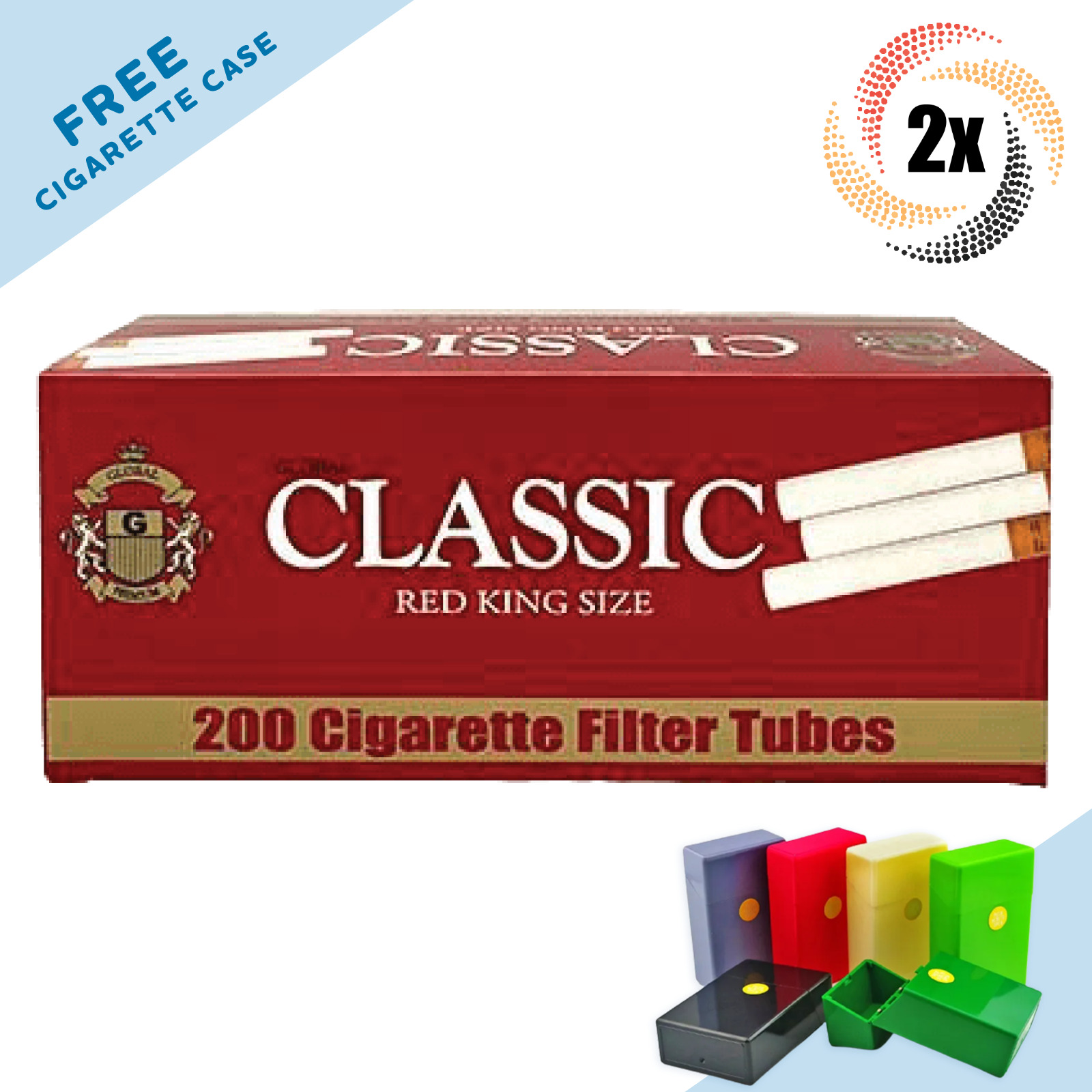 2x Boxes Classic Full Flavor Red KING SIZE ( 400 Tubes ) Cigarette Tobacco RYO