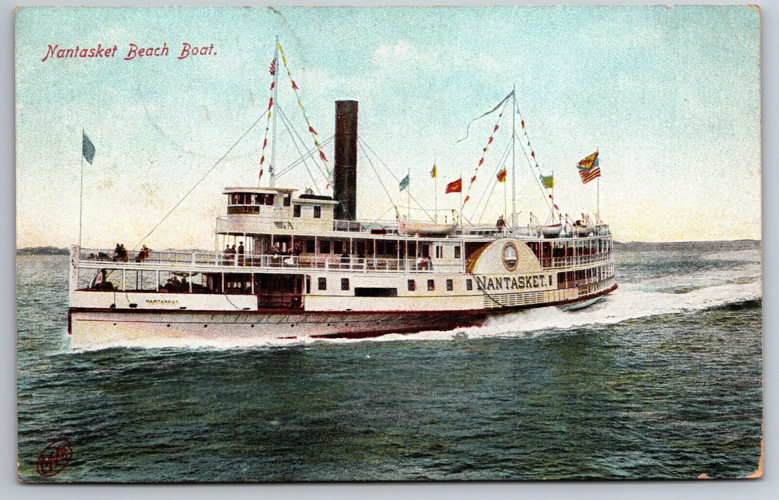 C1907 Steamer Nantasket Beach Boat Sidewheeler Boston Postcard
