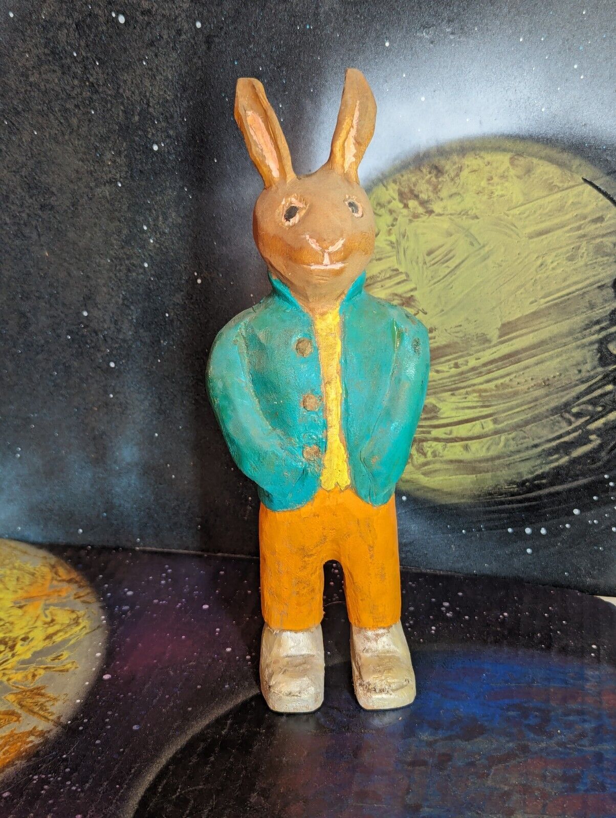 Vintage Hand Painted & Hand Carved Wood Wooden Peter Rabbit Figure 9