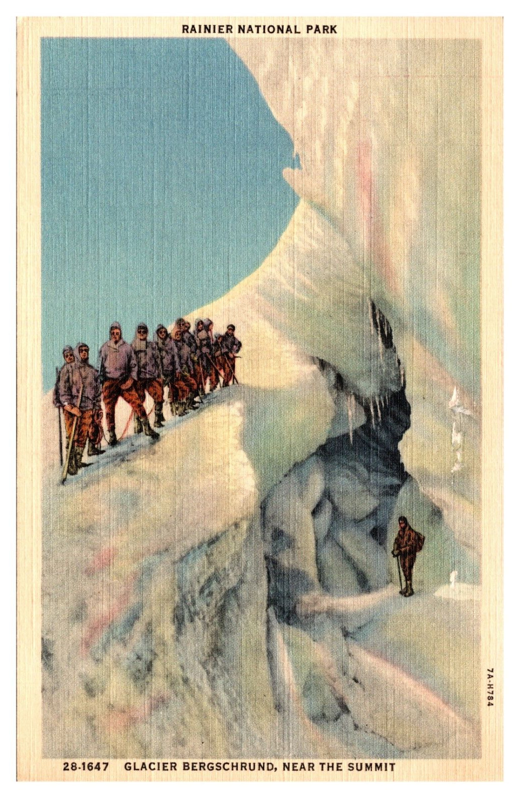 Glacier Bergschrund Near Summit Rainier National Park Posted 1956  Postcard