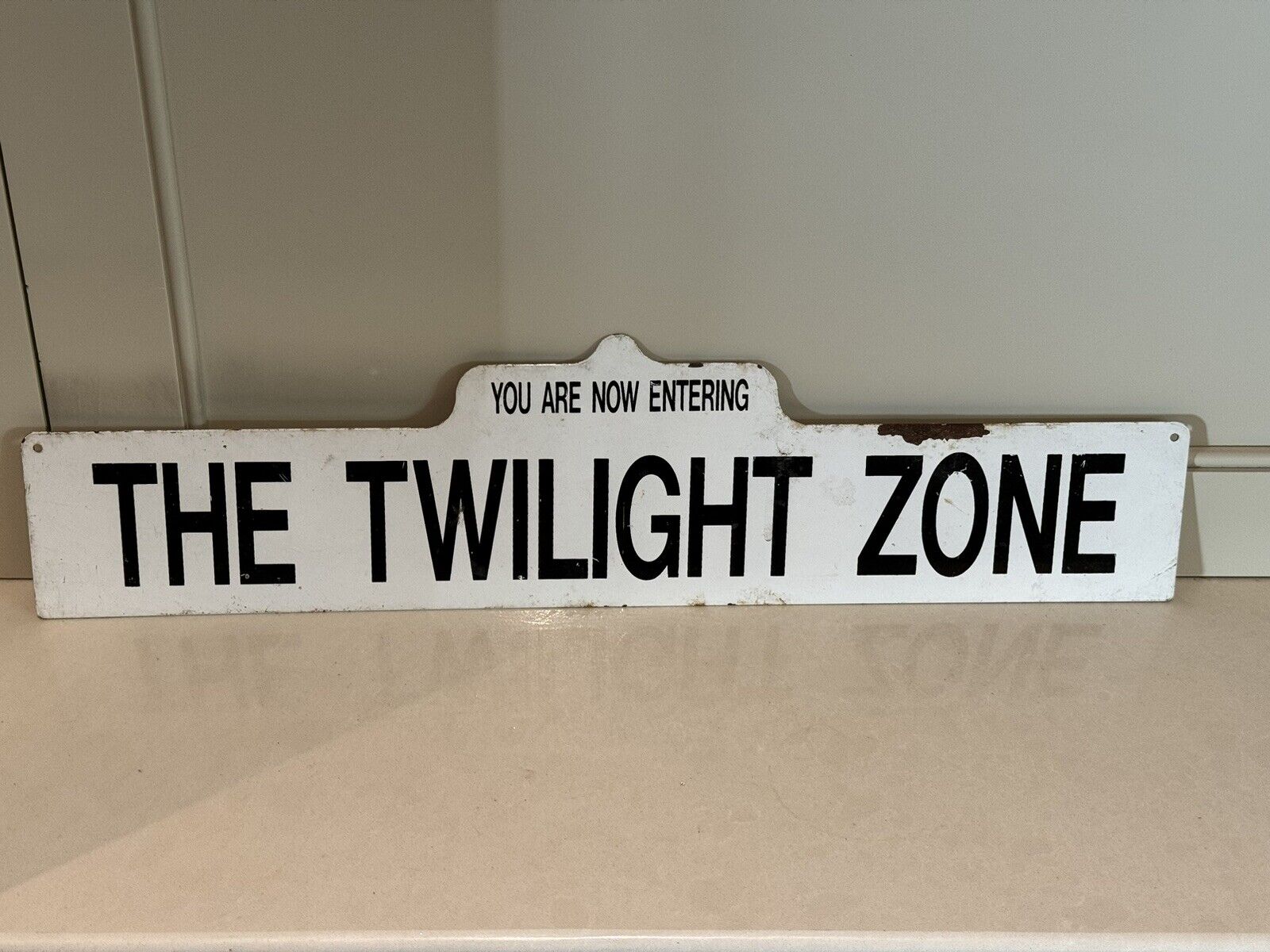 The TWILIGHT ZONE Enamel Sign From 1985 CBS Studios 18 Inches Long Rare