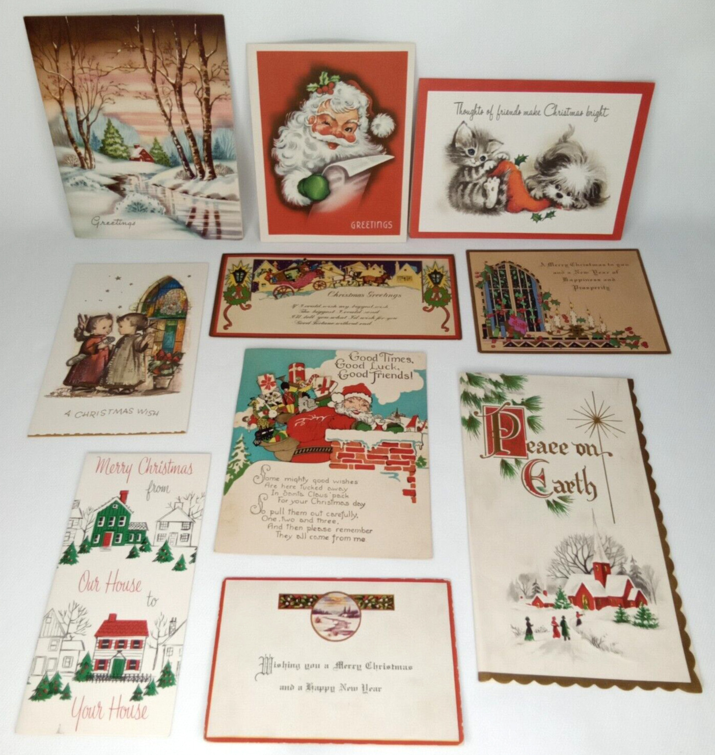 Christmas Santa Children Nature 1950s Vintage Greeting Cards Lot Of 10