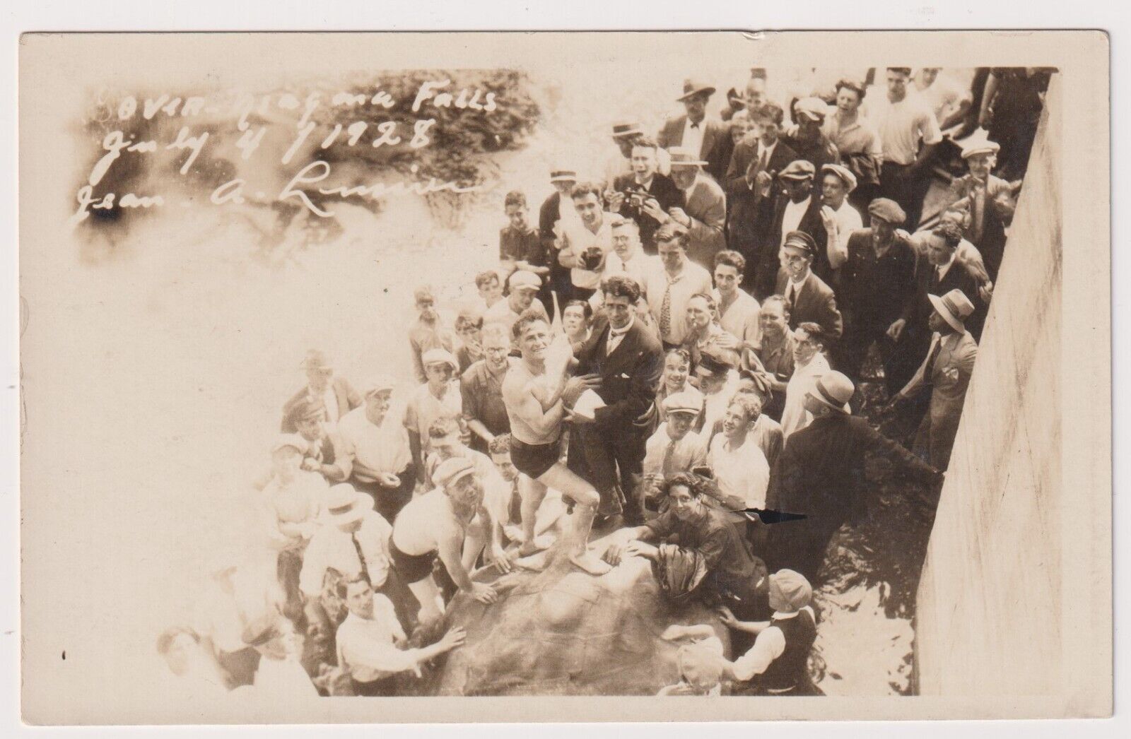1928 RPPC Jean Albert Lussier Over Niagara Falls in a Rubber Ball