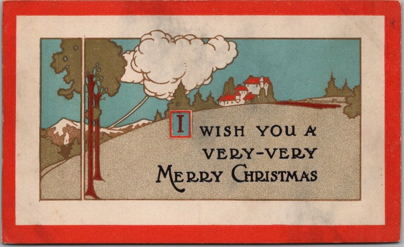 Vintage Art Deco MERRY CHRISTMAS Postcard A.M. DAVIS CO / 1917 Cancel