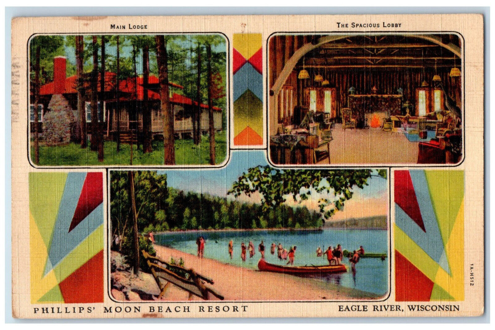 1941 Multiview, Phillips Moon Beach Eagle River Wisconsin WI Posted Postcard