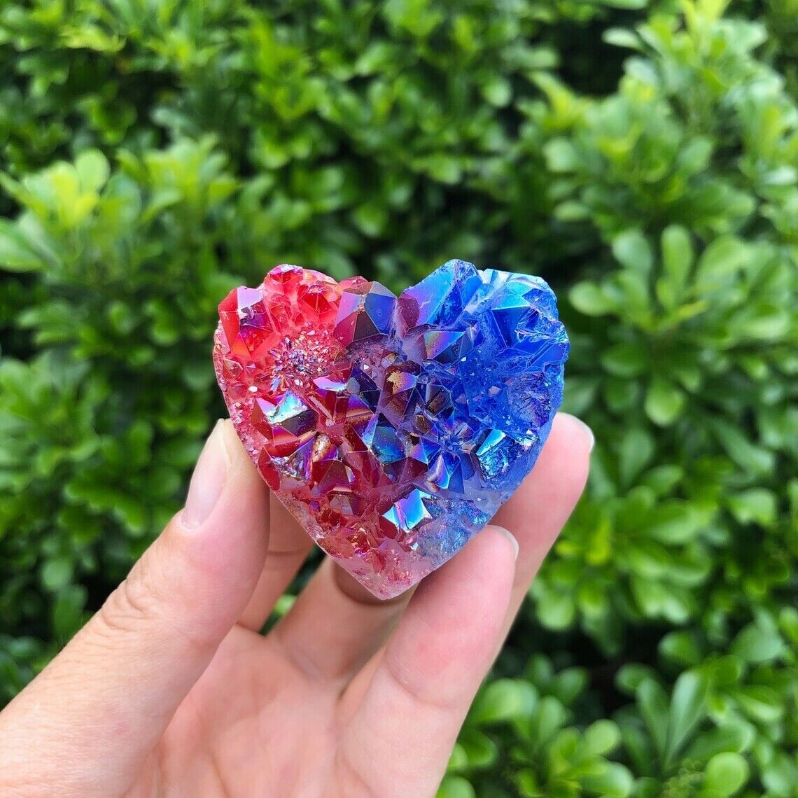 1pc Natural Aura Quartz Cluster Heart  Rainbow Druzy Quartz Heart