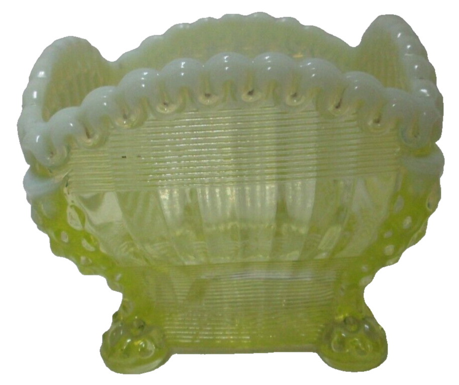 Northwood Alaska Vintage Vaseline Opalescent Glass footed canary yellow
