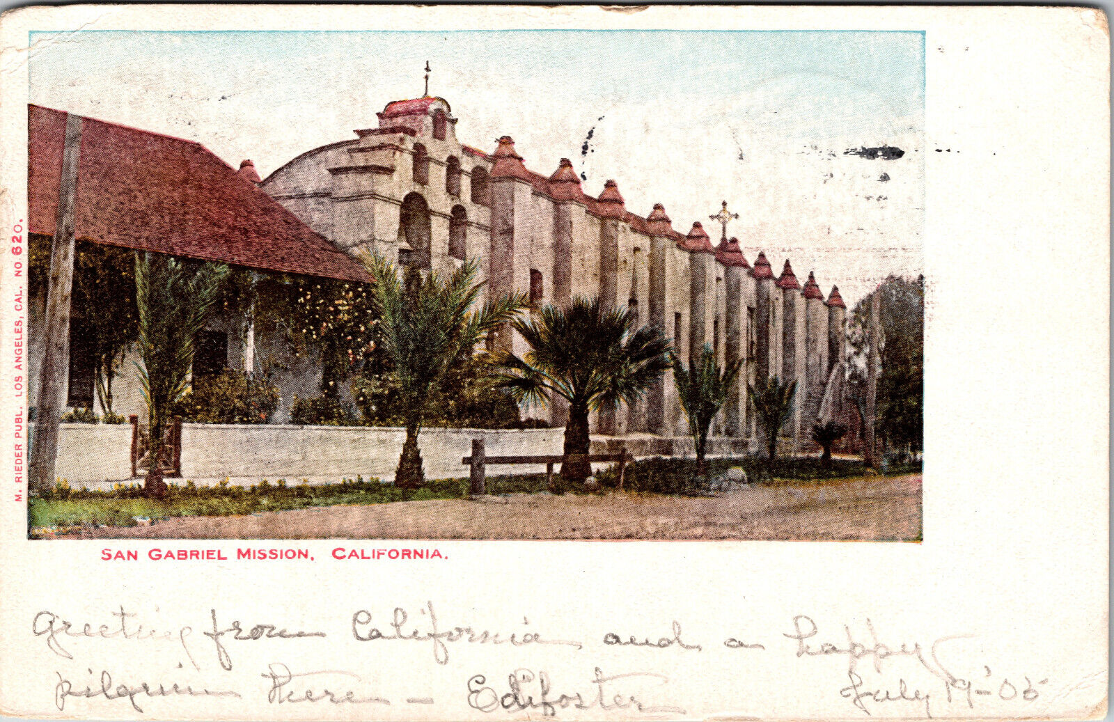 Postcard San Gabriel Mission Posted 1905 Los Angles California Undivided Back 